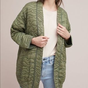 Anthropologie Green Quilted Kimono Jacket